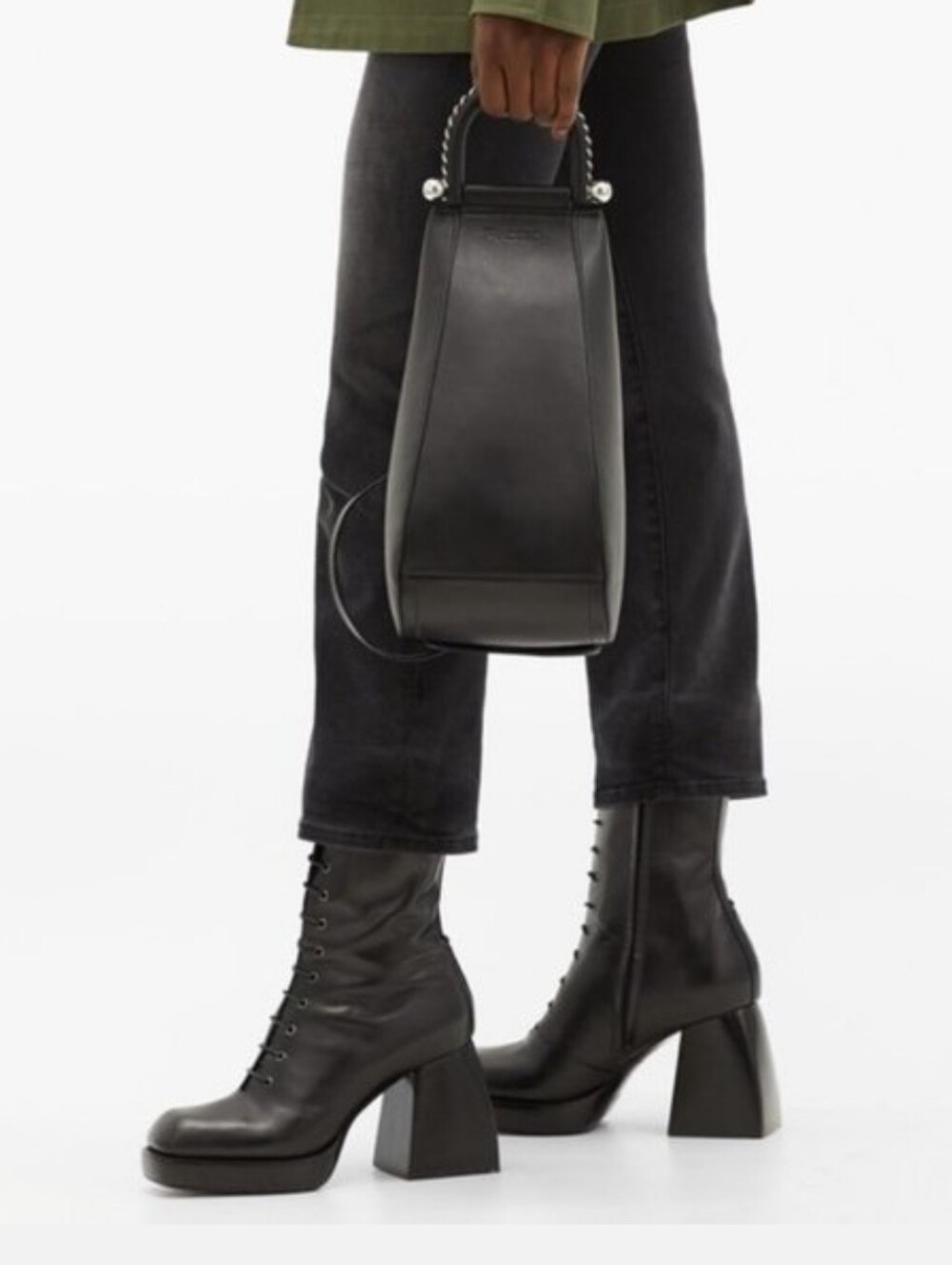Nodaleto Black Lace-Up Boots Square Toe Block Heel Platform EU 36 US 6